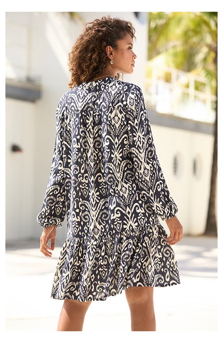 LASCANA Women's Printed Tunic Dress, Alternate, color, Navy Beige