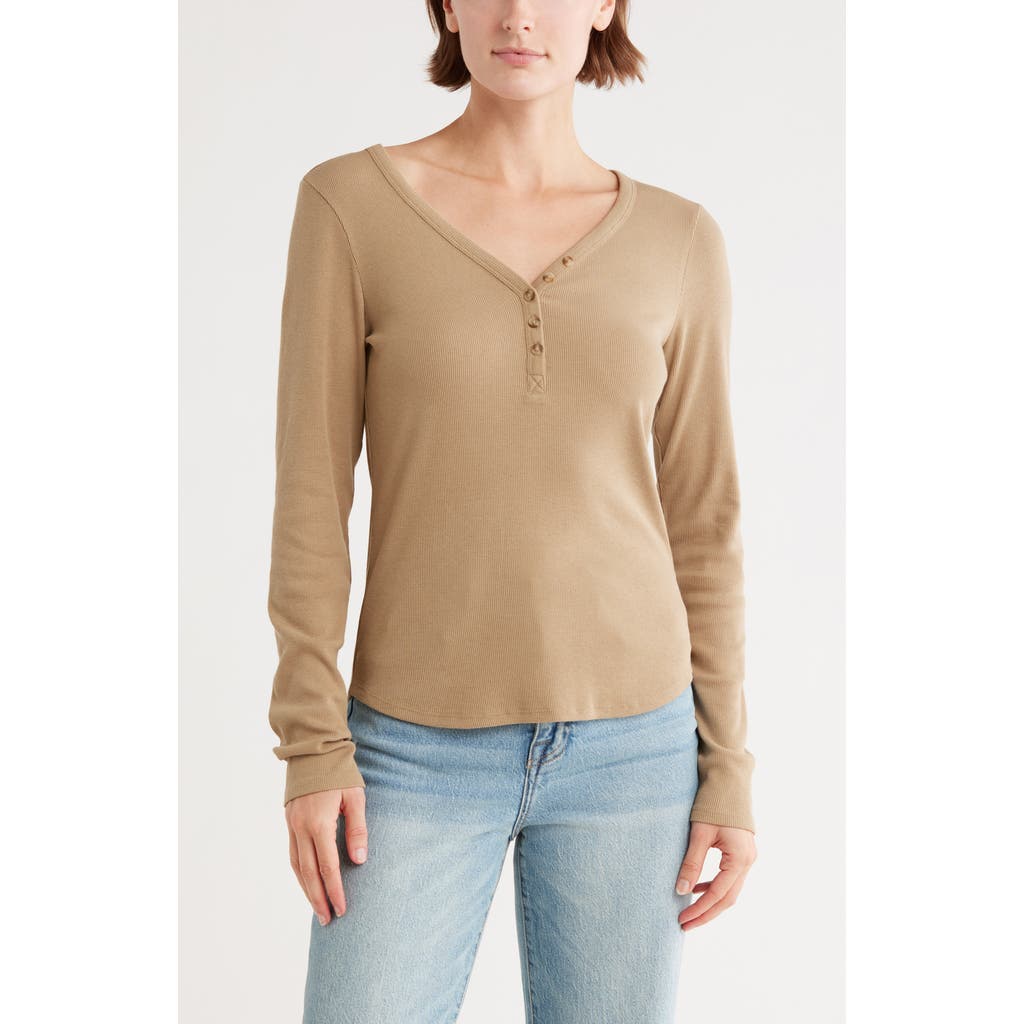 Melrose And Market Long Sleeve Henley In Brown