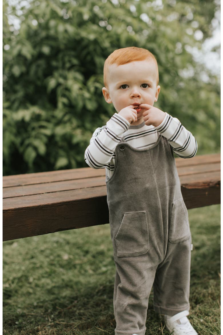 Long Sleeve Top & Corduroy Overalls Set, Alternate, color, MEDIUM GREY