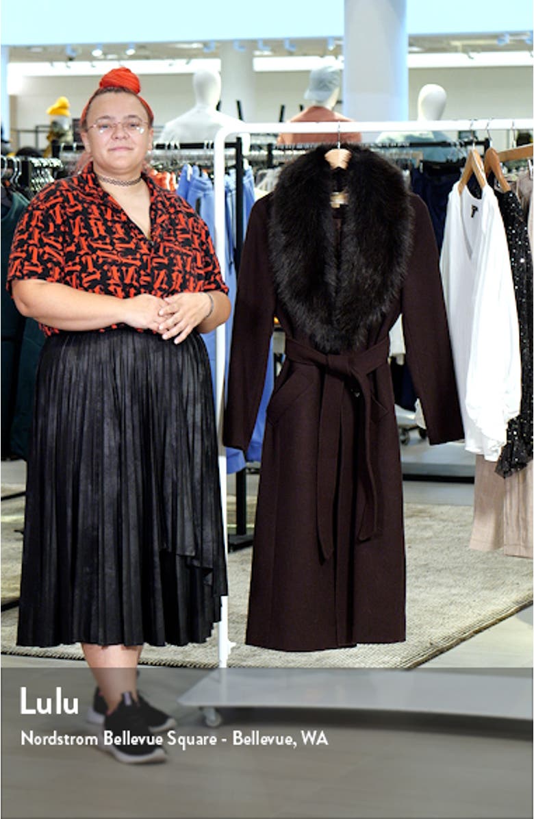 Belted Longline Wool Blend Coat with Faux Fur Collar, sales video thumbnail