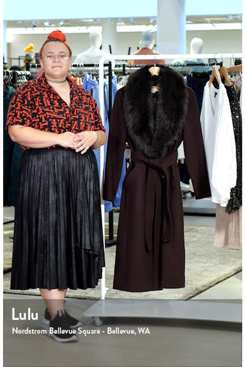 Belted Longline Wool Blend Coat with Faux Fur Collar video