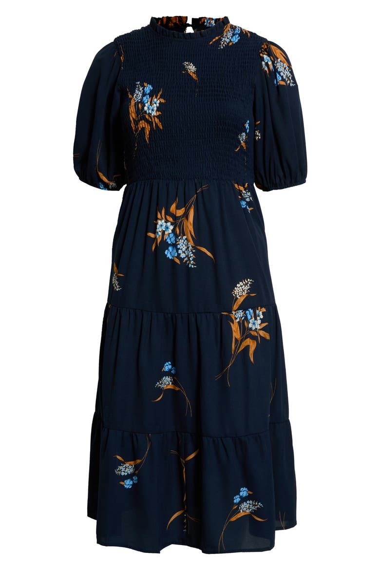 Dusk Bloom Floral Smocked Tiered Dress, Main, color, NAVY-MULTI