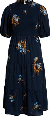 SUGARLIPS Dusk Bloom Floral Smocked Tiered Dress