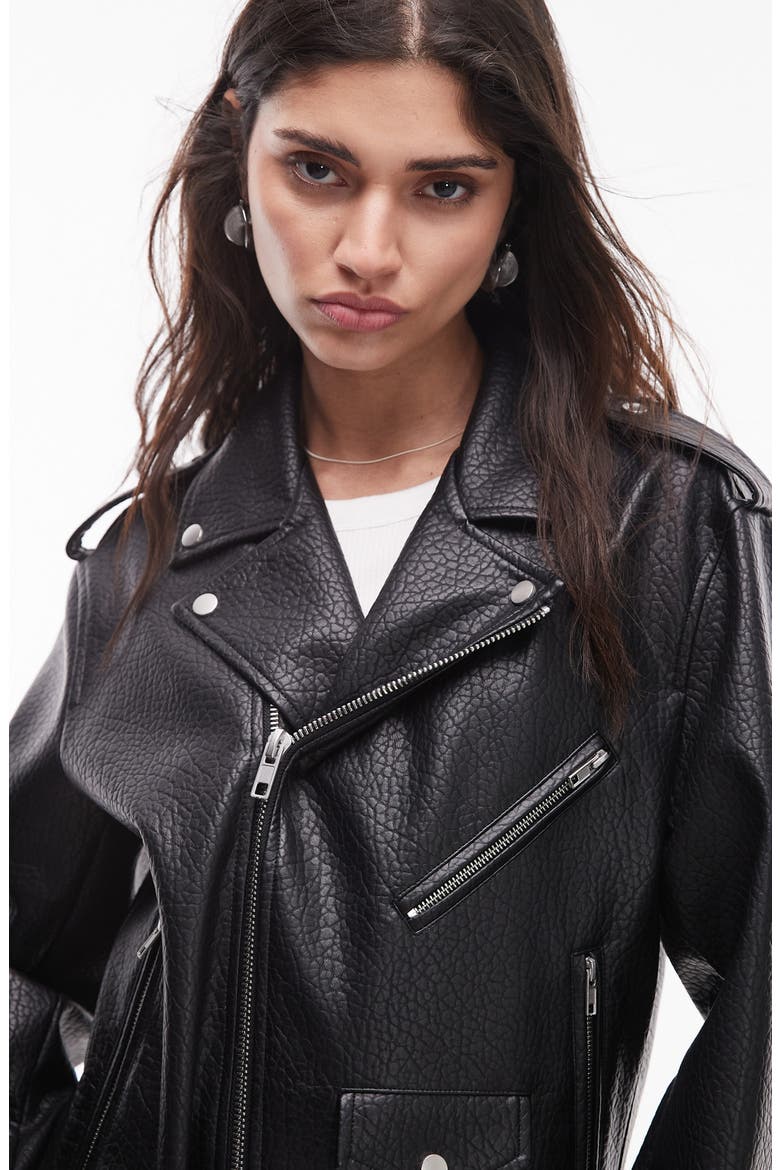 Oversize Faux Leather Biker Jacket, Alternate, color, BLACK