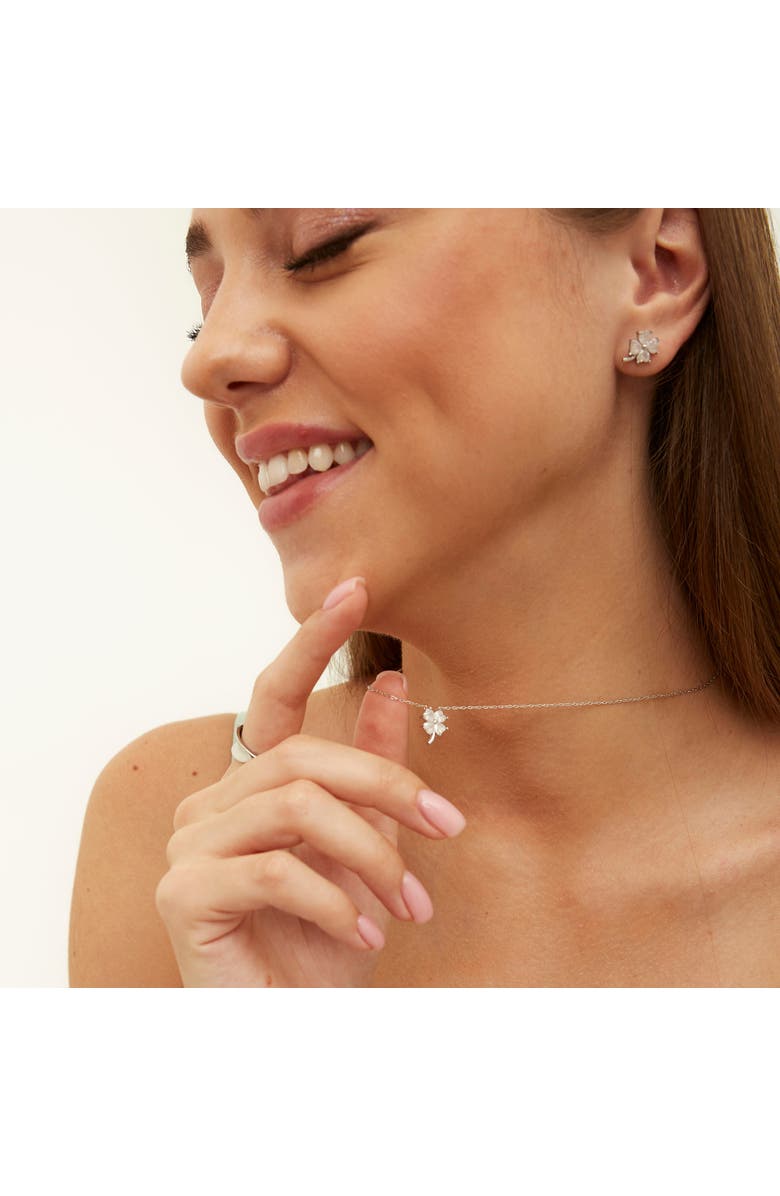 Spero London Four Leaf Clover Sterling Silver Necklace - White, Alternate, color, Silver