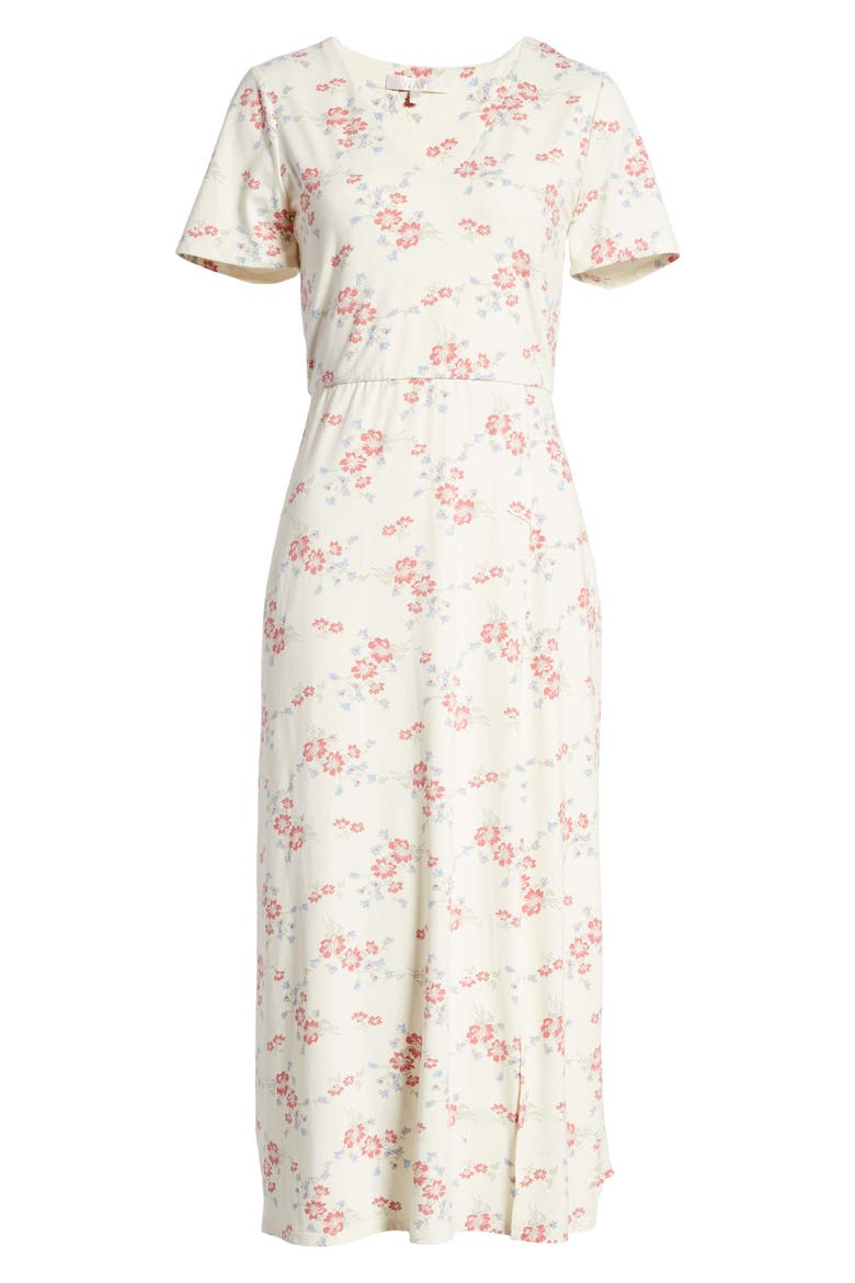 Alexa Short Sleeve Midi Dress, Alternate, color, IVORY WHISPER FLORAL