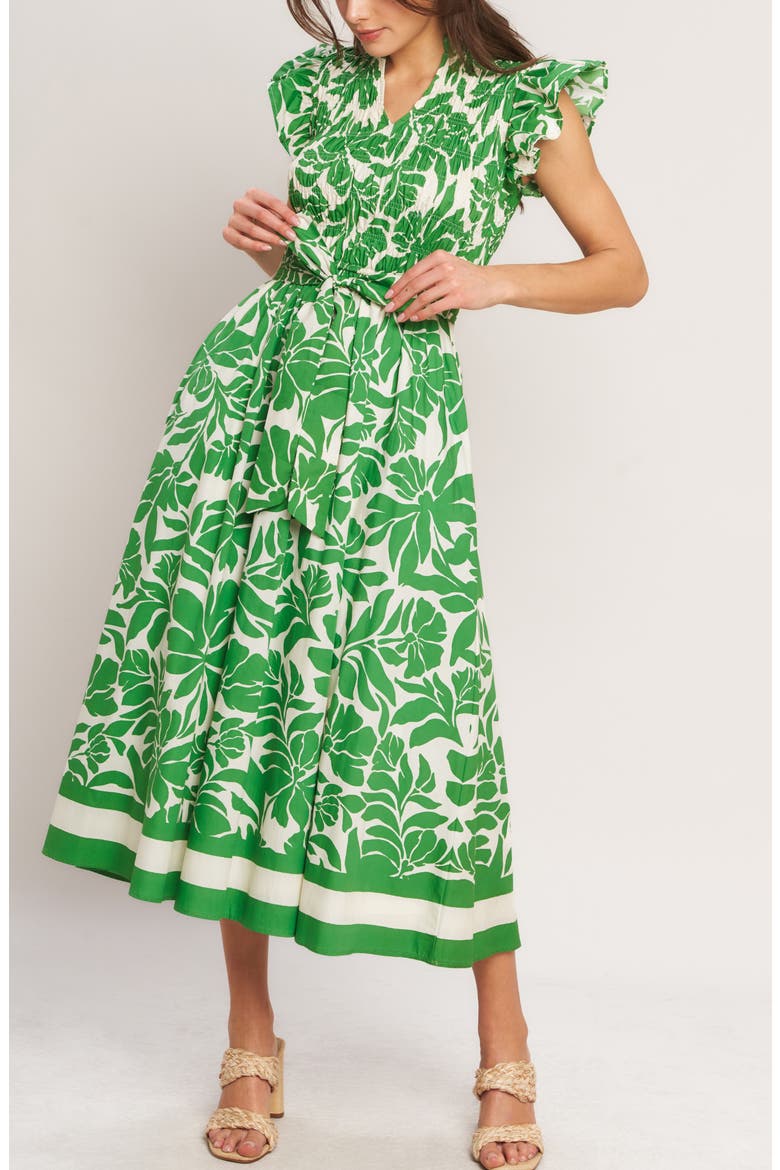 Print Midi Dress, Alternate, color, IVORY GREEN