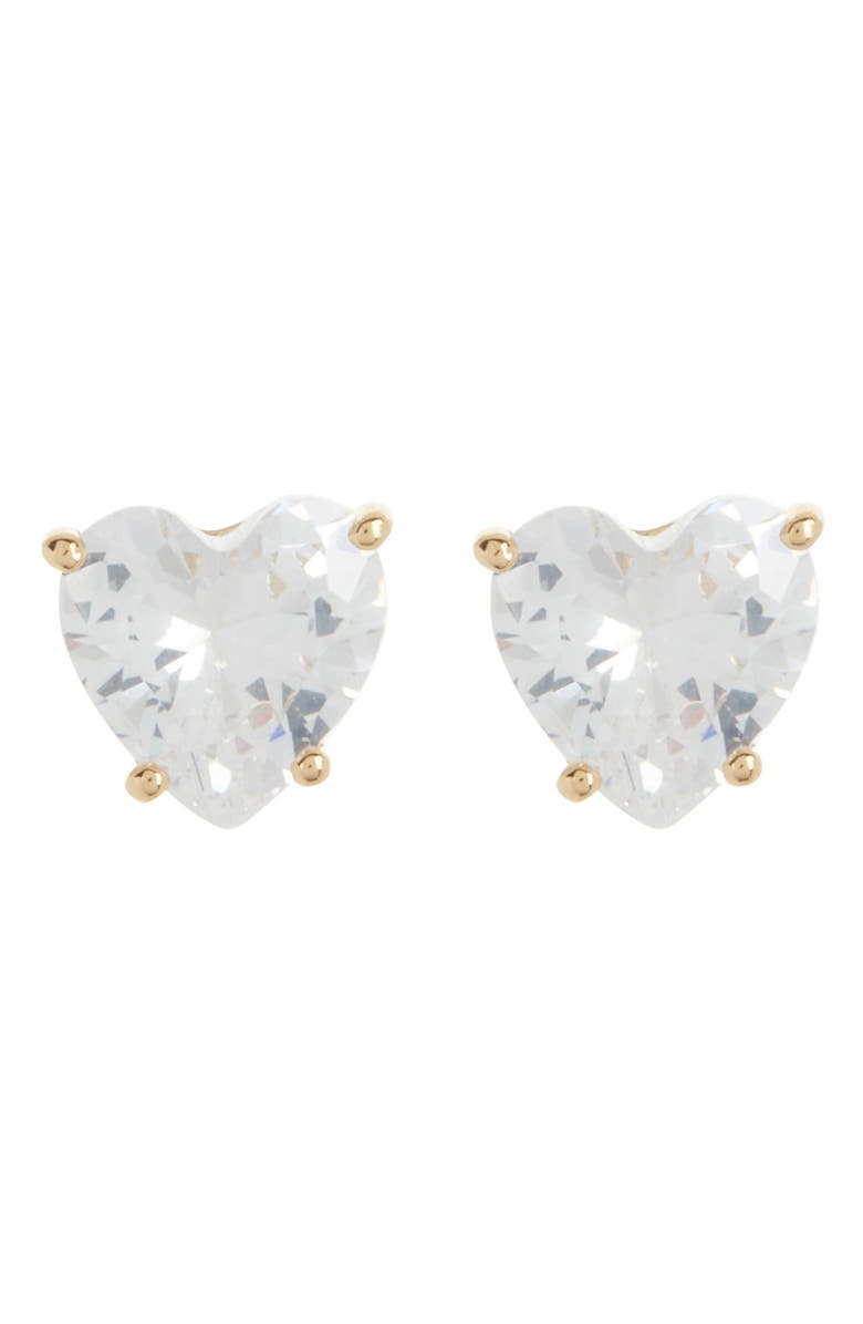 Nadri 18K Gold Plated Cubic Zirconia Heart Stud Earrings, Main, color, Gold