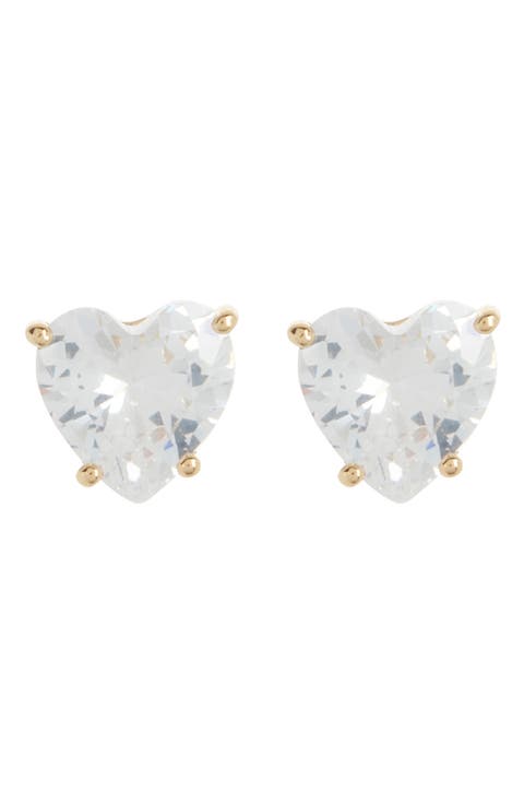 18K Gold Plated Cubic Zirconia Heart Stud Earrings
