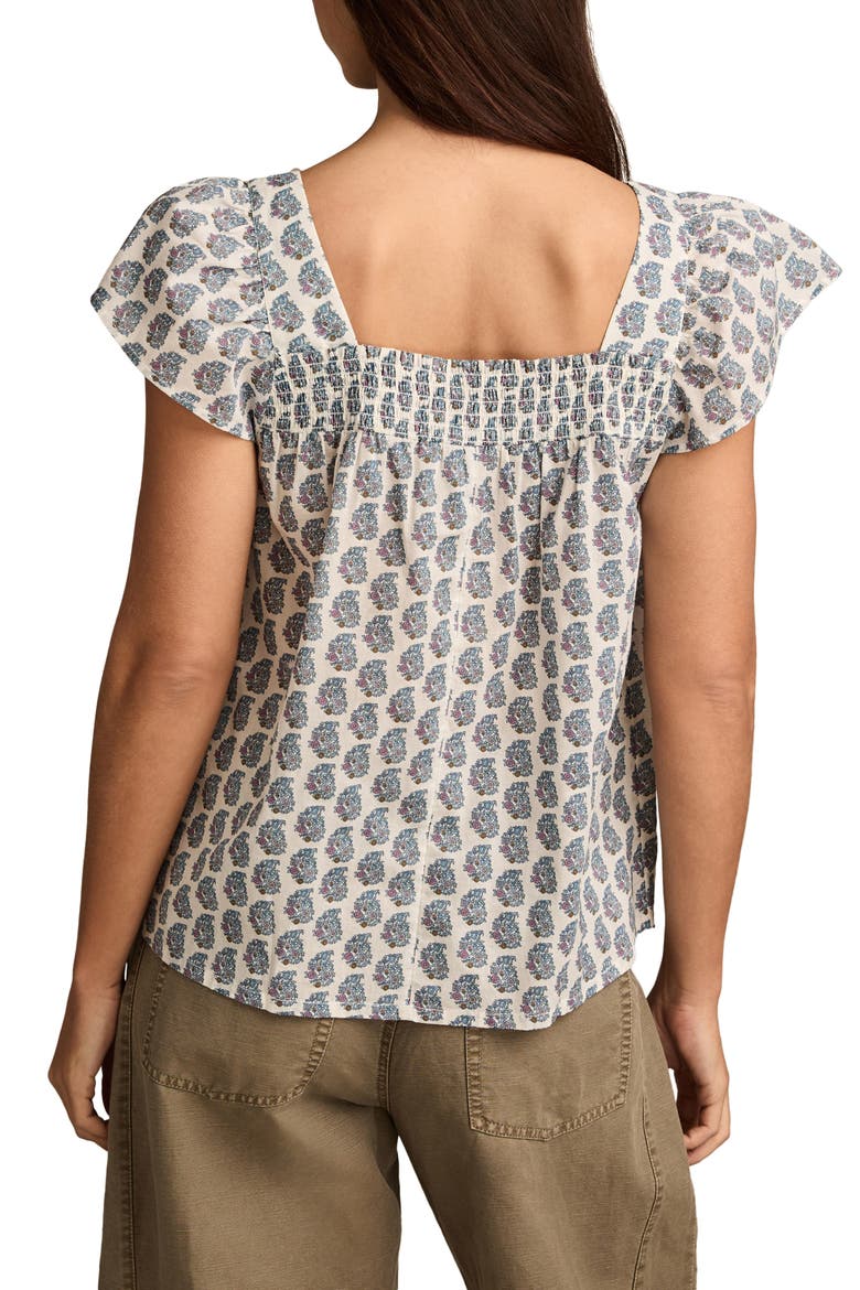 Print Smocked Square Neck Cotton Peasant Top, Alternate, color, CREAM PAISLEY
