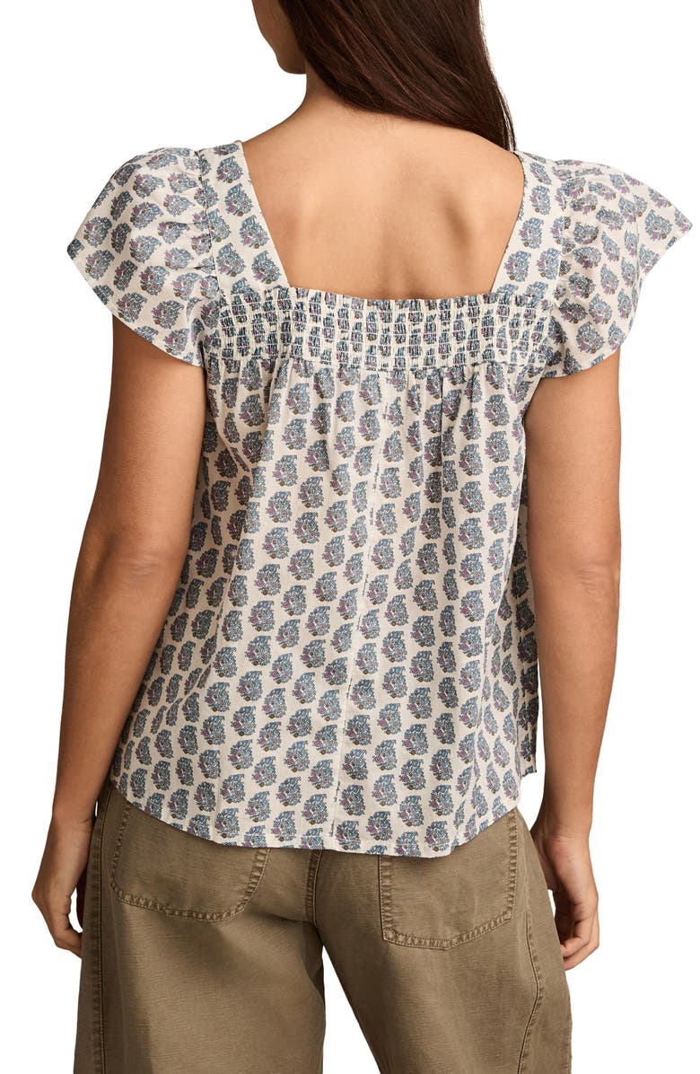 Lucky Brand Print Smocked Square Neck Cotton Peasant Top, Alternate, color, Cream Paisley