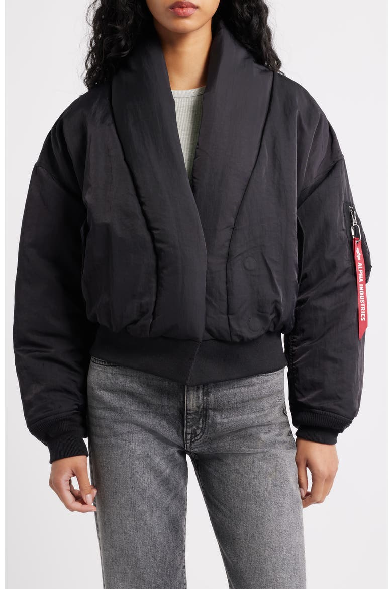 Shawl Collar Down Flight Jacket, Alternate, color, BLACK