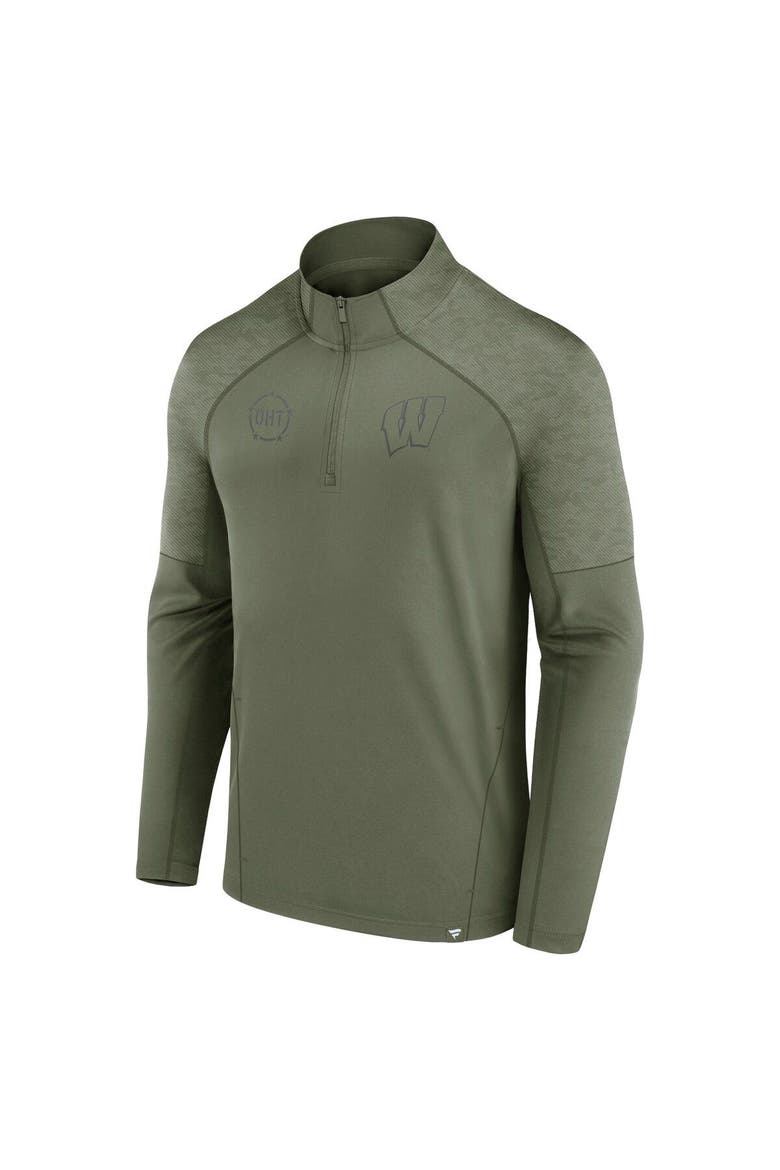 Men's Fanatics Branded Olive Wisconsin Badgers OHT Military Appreciation Titan Raglan Quarter-Zip Jacket, Alternate, color, Olive