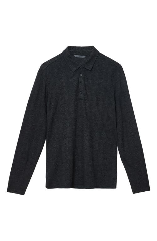 John Varvatos Jalen Three Color Marl Jacquard Long Sleeve Polo In Black