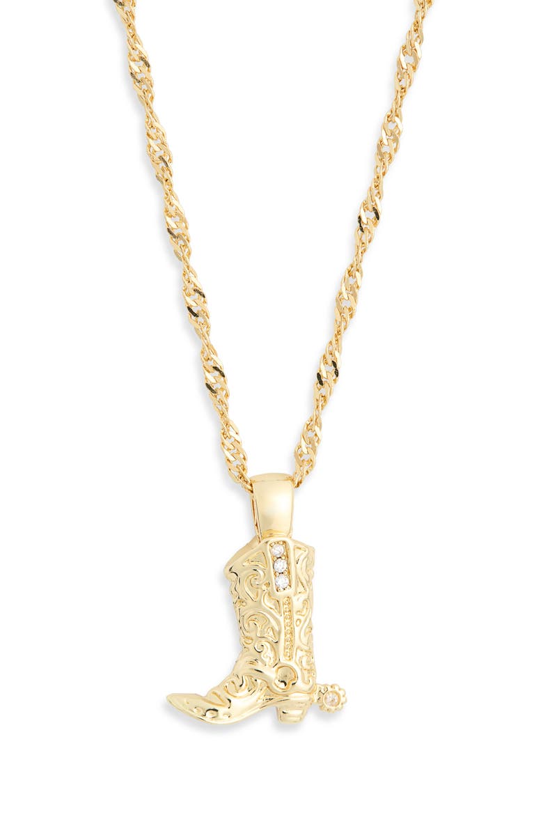 Cubic Zirconia Cowboy Boot Pendant Necklace, Alternate, color, CLEAR- GOLD