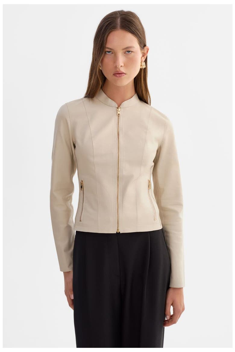 CHAPIN | Reversible Leather Bomber, Main, color, Bone/Gold