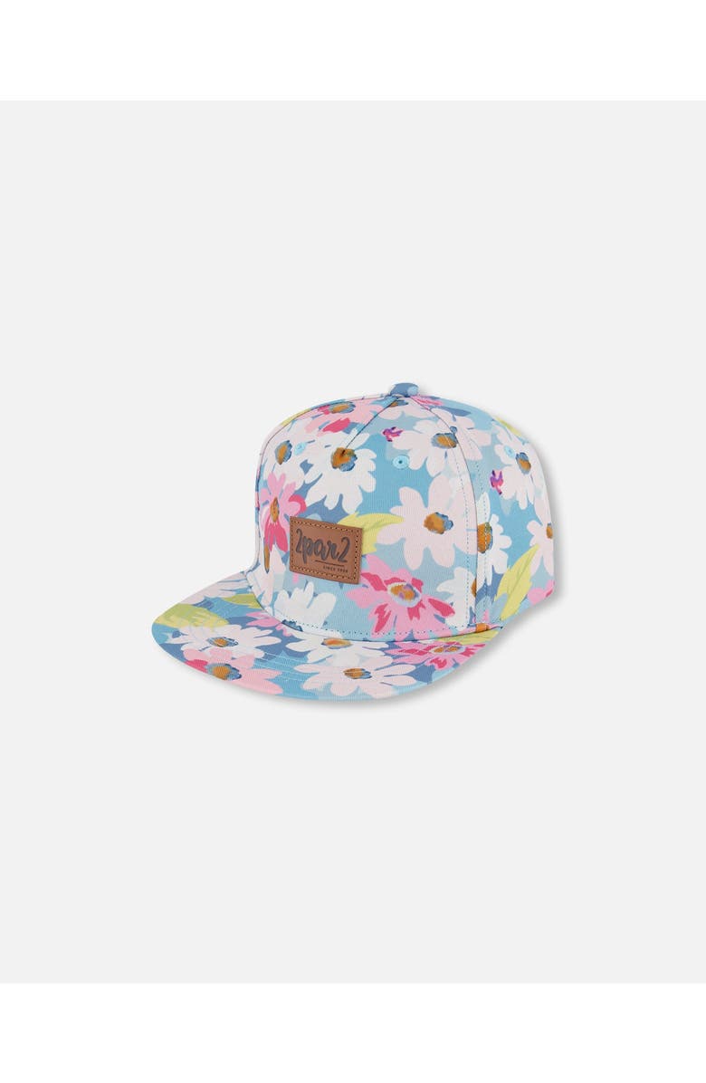 Deux par Deux Baby Girl's Printed Cap White, Pink, And Green Flowers, Main, color, White, Pink, And Green Flowers