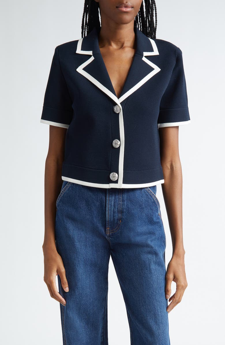 Veronica Beard Stovall Contrast Detail Crop Knit Jacket, Main, color, 