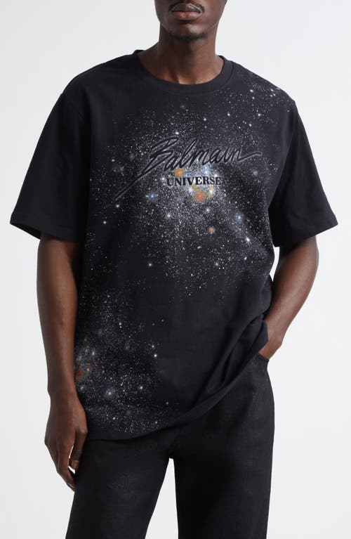 Shop Balmain ' Universe Logo & Stars Cotton Graphic T-shirt In Black Multi