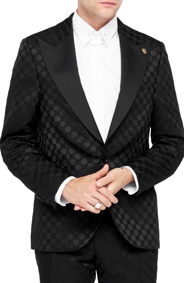 Twisted Tailor Papatya Slim Fit Black Jacquard Suit Jacket, Main, color,