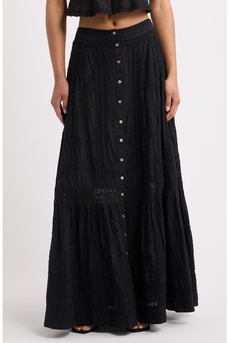 Araminta Lace Clip Dot Maxi Skirt, Main, color, BLACK