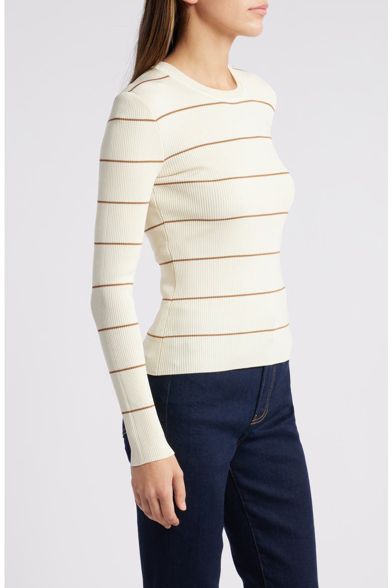 Stripe Rib Long Sleeve Top, Alternate, color, CAMEL MULTI