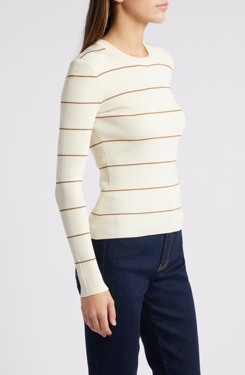 Frame Striped Rib Crew Neck Top In Camel Multi In Neutral