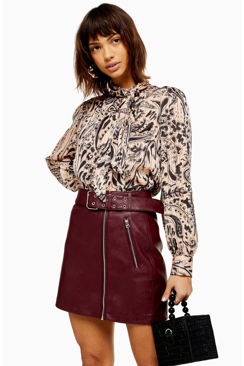 Hardware Faux Leather Miniskirt, Alternate, color, BURGUNDY