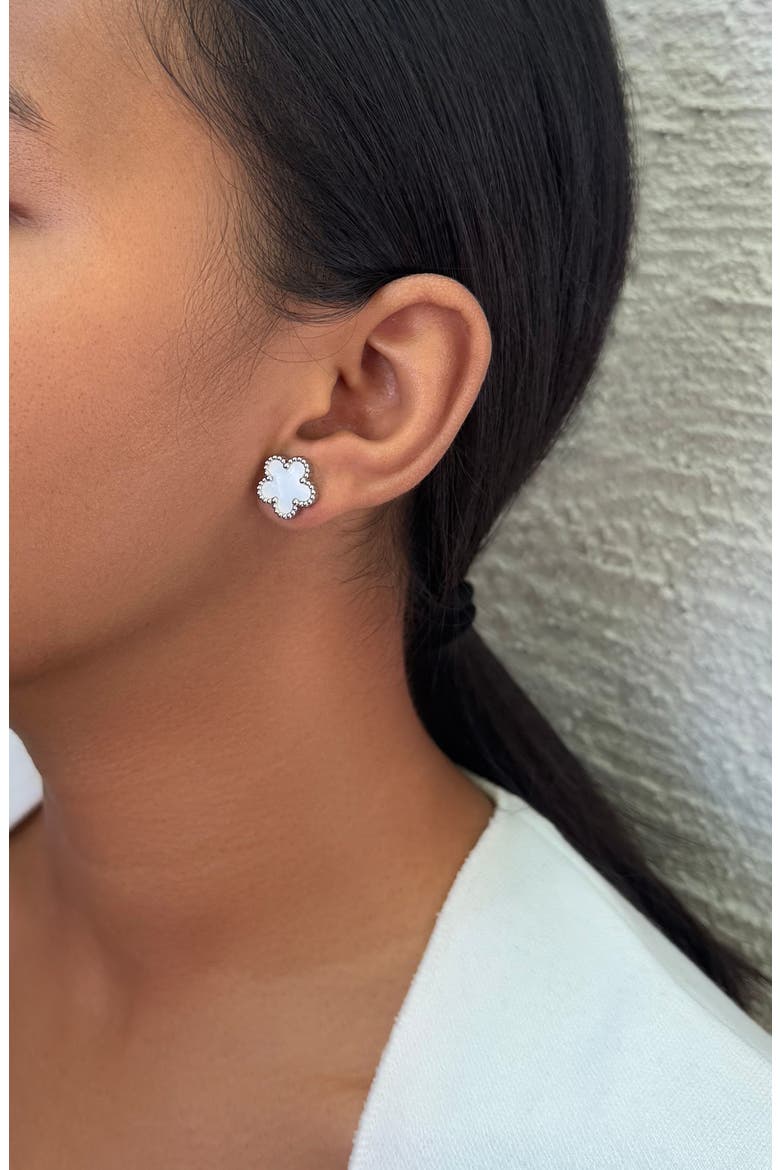Clover Stud Earrings, Alternate, color, WHITE