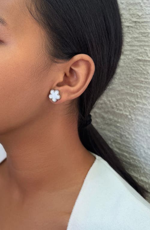 Adornia Clover Stud Earrings In White