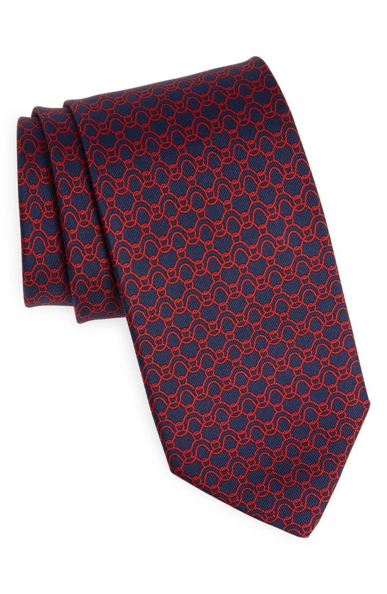 FERRAGAMO Gancini Wave Silk Tie, Main, color, Navy/ Rosso