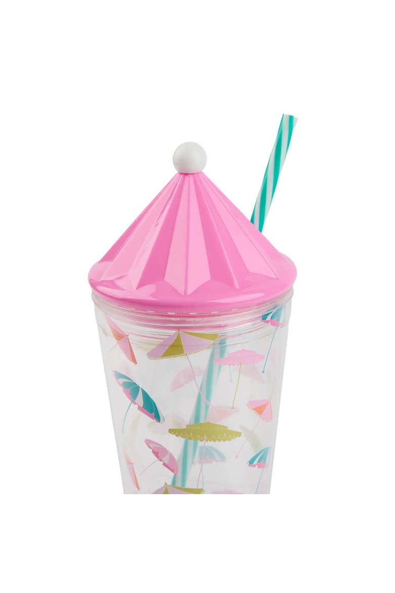 Umbrella Print Drink Tumbler | 18 oz Beach-Inspired Reusable Sipper Cup with Straw and Umbrella Lid | 9.25x4.25 Inch, Alternate, color, Multicolor