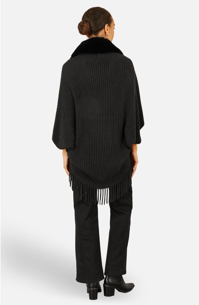 Yumi Fur Collar Shrug With Tassel Hem, Alternate, color, Black