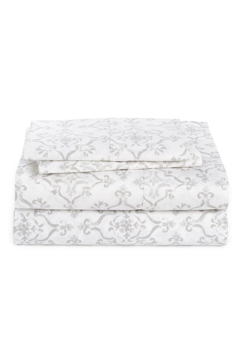 Painted Tile Signature Hemmed Organic Cotton Sheet Set, Main, color, PEWTER