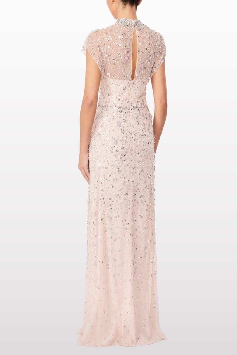 Crystal Drop Embellished High-Neck Maxi Dress, Alternate, color, Sugar