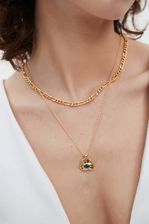 Classicharms Aria Gemstone Pendant Necklace And Figaro Chain Layering Set In Gold