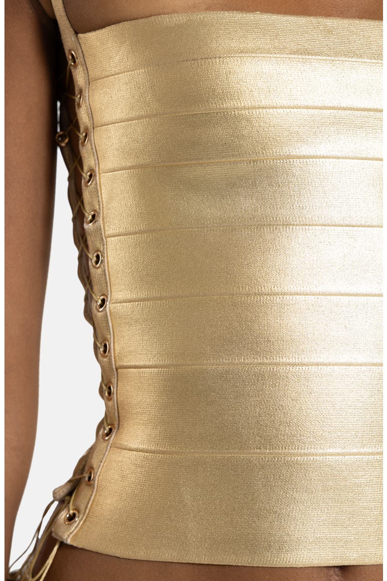 Metallic Lace-Up Bandage Top, Alternate, color, BEIGE