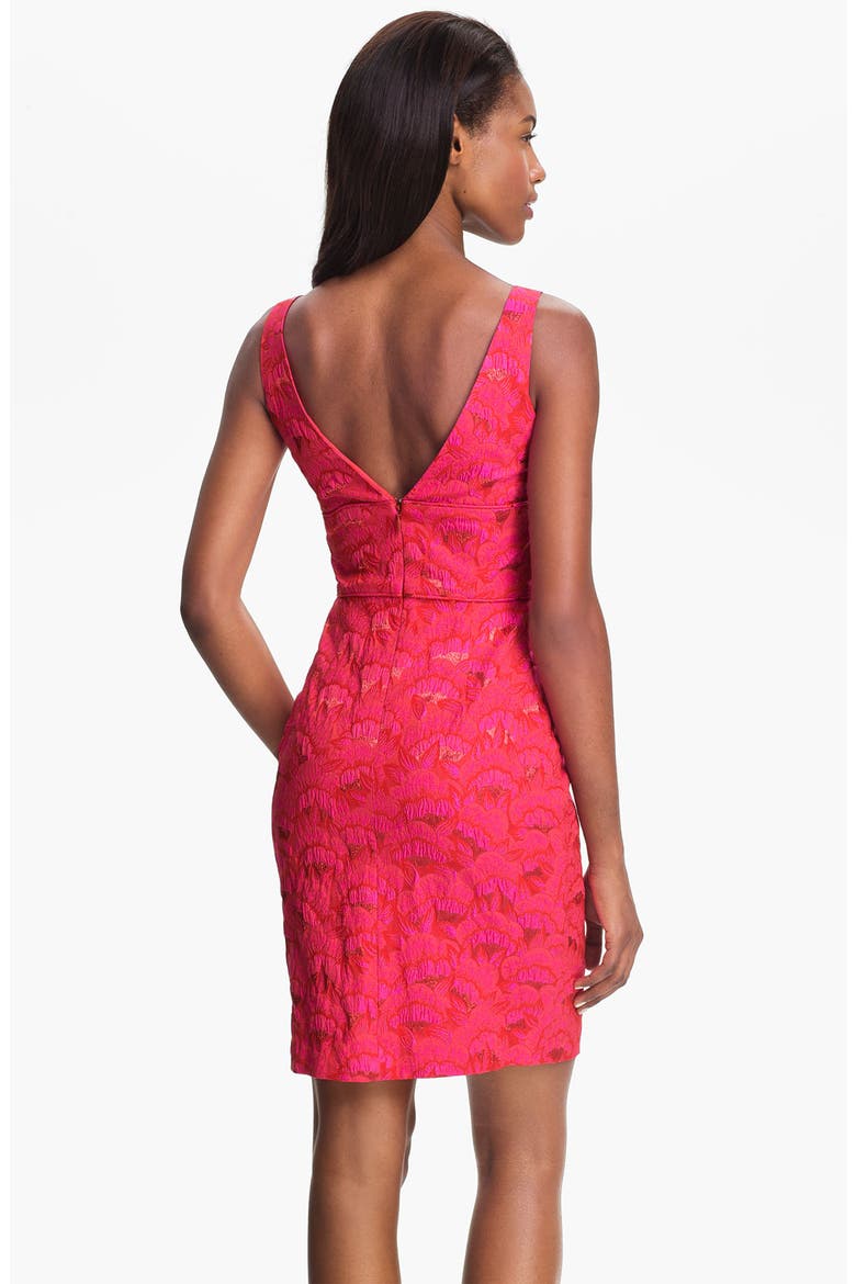 'Miss Caruso' V-Neck Floral Jacquard Sheath Dress, Alternate, color, CHERRY