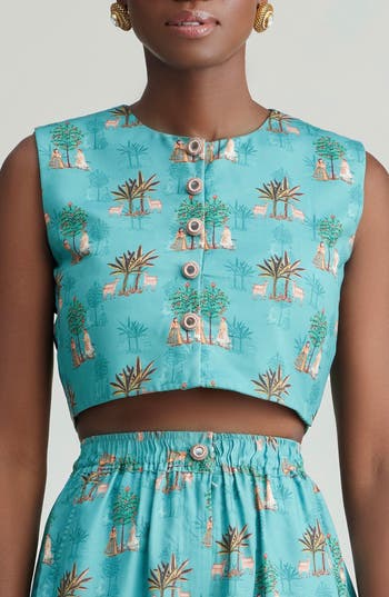 Holichic Garden Print Vest In Blue
