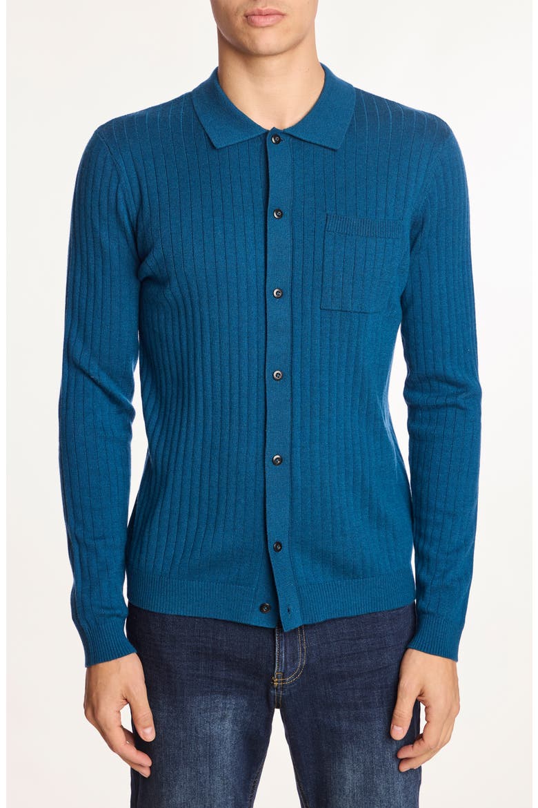 Rib Button-Up Polo, Main, color, TRANSFORMATIVE TEAL