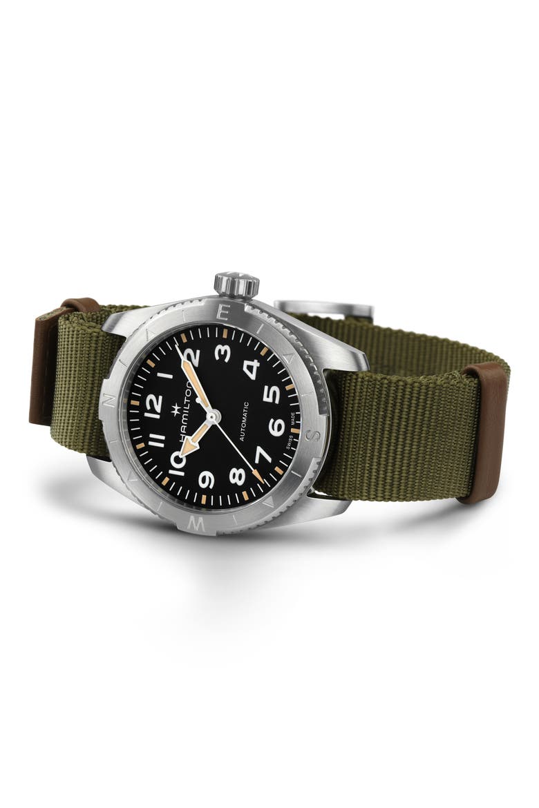 Khaki Field Expedition Automatic NATO Strap Watch, 37mm, Alternate, color, BLACK
