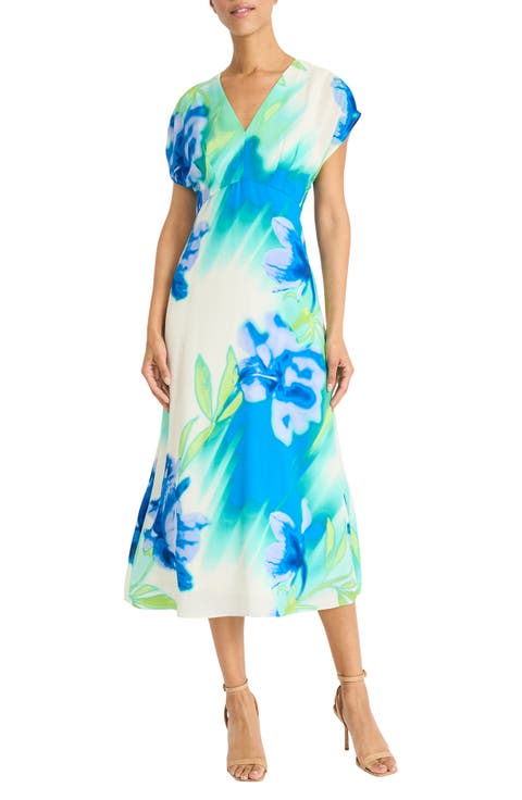 Print V-Print Midi Dress