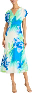 Maggy London Print V-Print Midi Dress