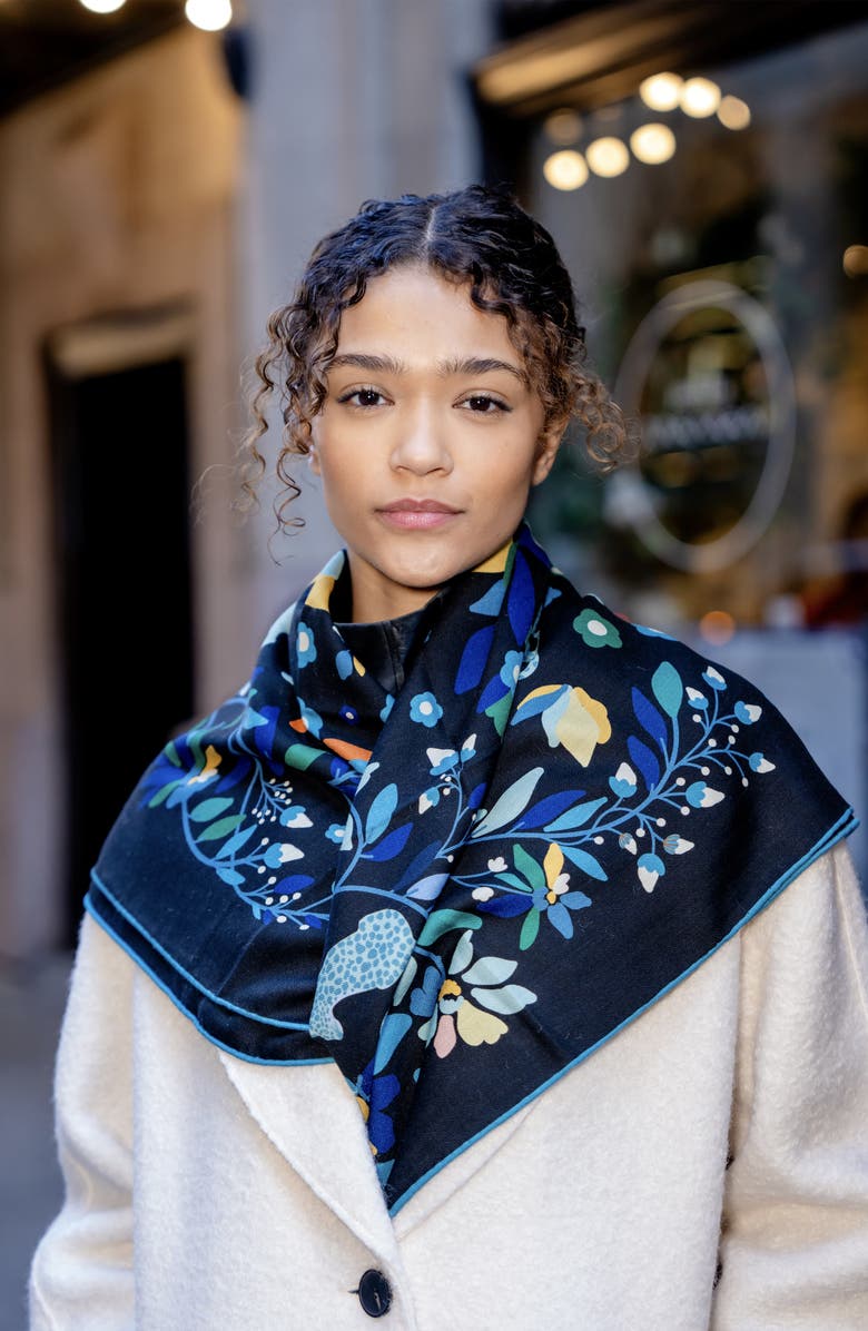 Jessie Zhao New York Double Sided Wool Silk Scarf Of Night Jungle Reverie, Alternate, color, 