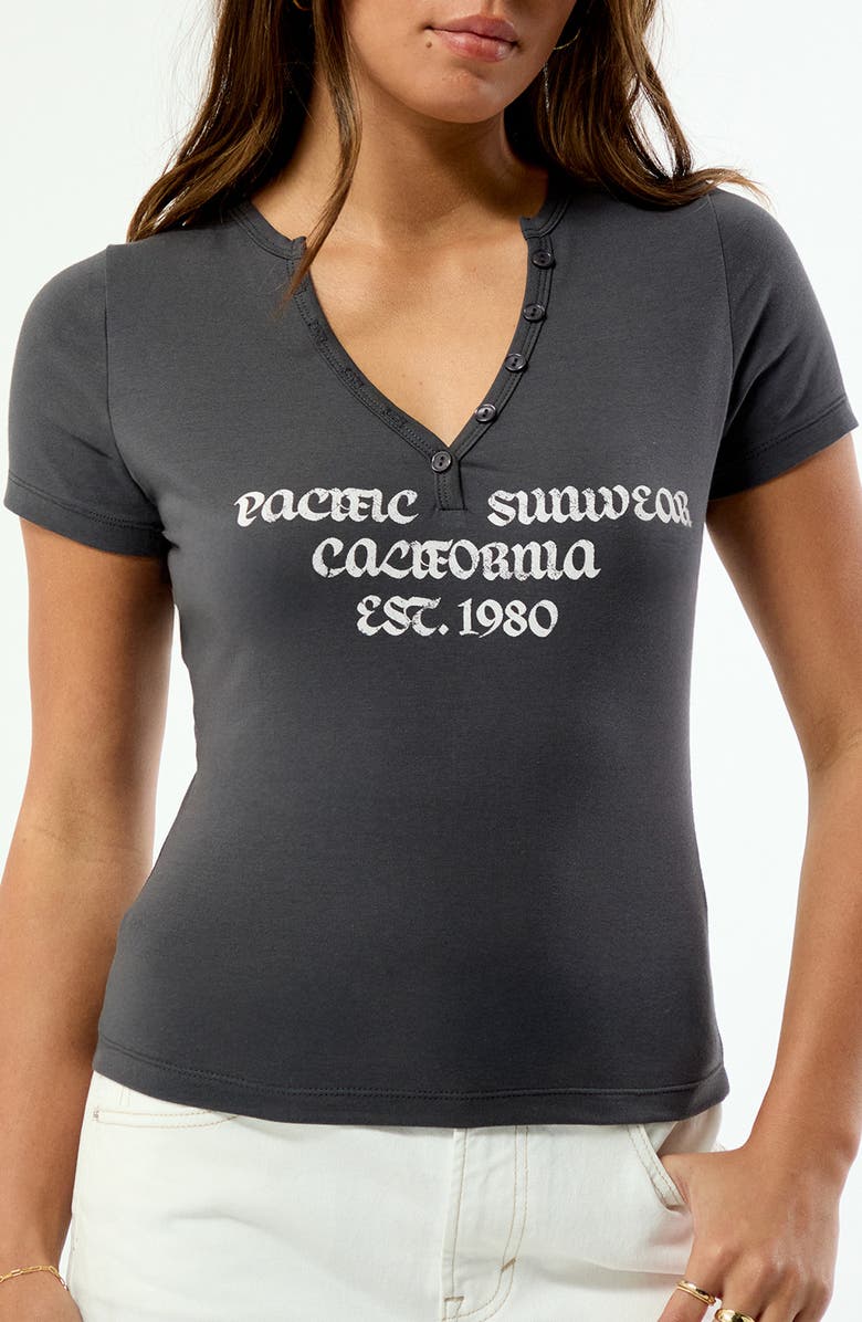 PacSun Logo Henley T-Shirt, Main, color, Dark Gray