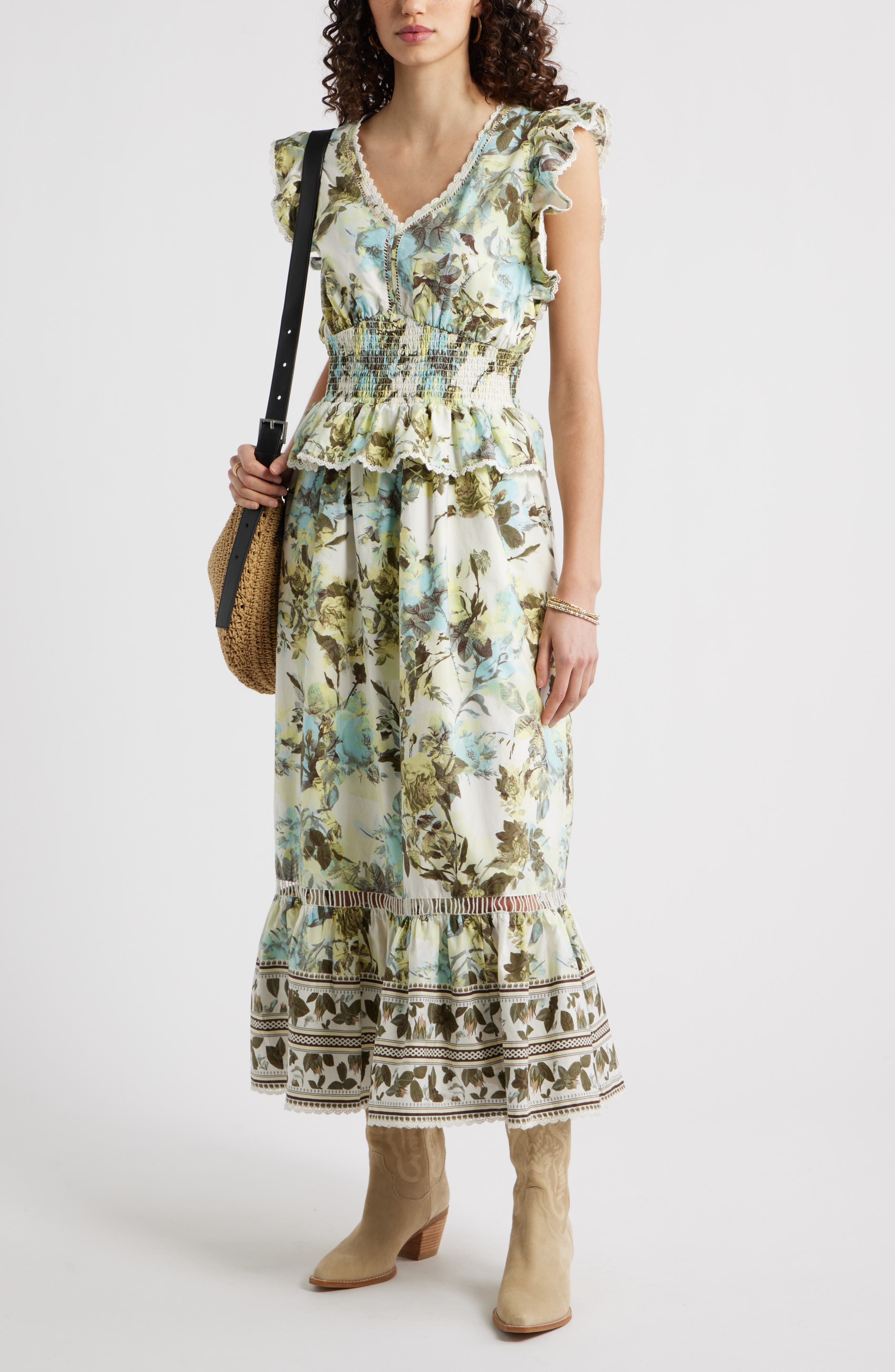 Floral Flutter Sleeve Peplum Dress - image 5