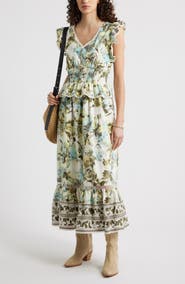 Treasure & Bond Floral Flutter Sleeve Peplum Dress