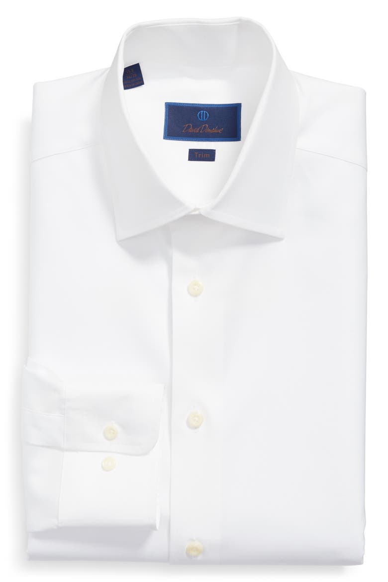 Trim Fit Superfine Twill Dress Shirt, Alternate, color, WHITE