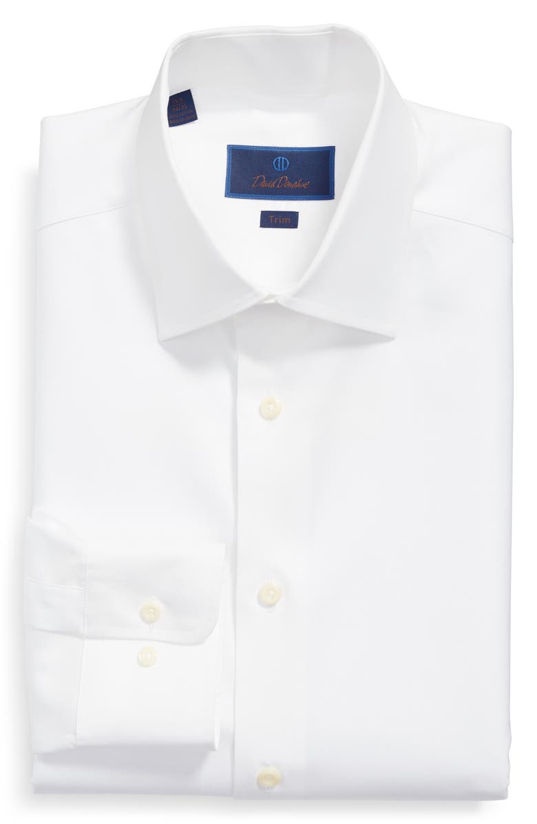 David Donahue Trim Fit Superfine Twill Dress Shirt, Alternate, color, White