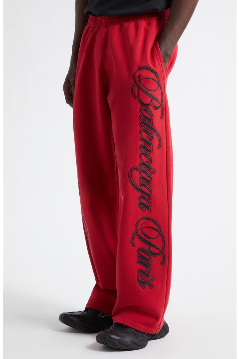 Embroidered Baggy Fleece Pants, Alternate, color, 6167 RED/ BLACK